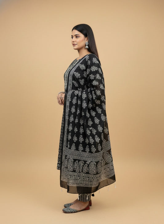 Black Print Cotton Suit