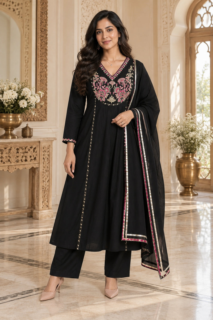 NAZAKAT cotton kurta set with pants & dupatta