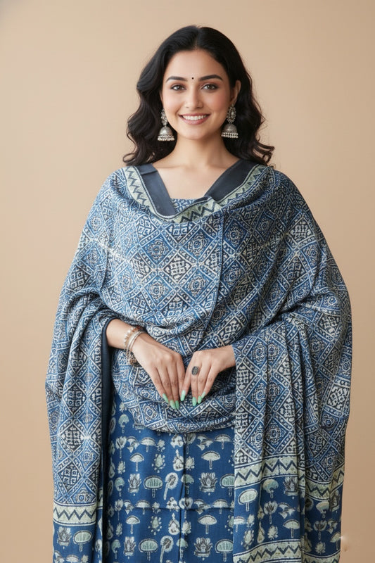 Modal Silk Ajrakh 2 Piece Unstitched Suit