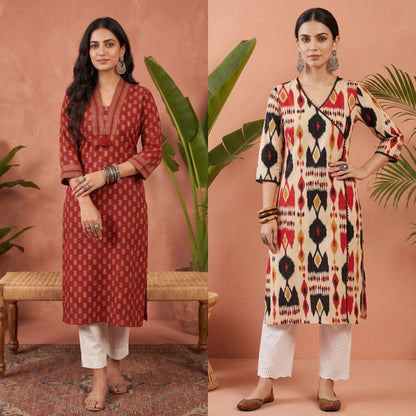 Airy cotton long kurta combo