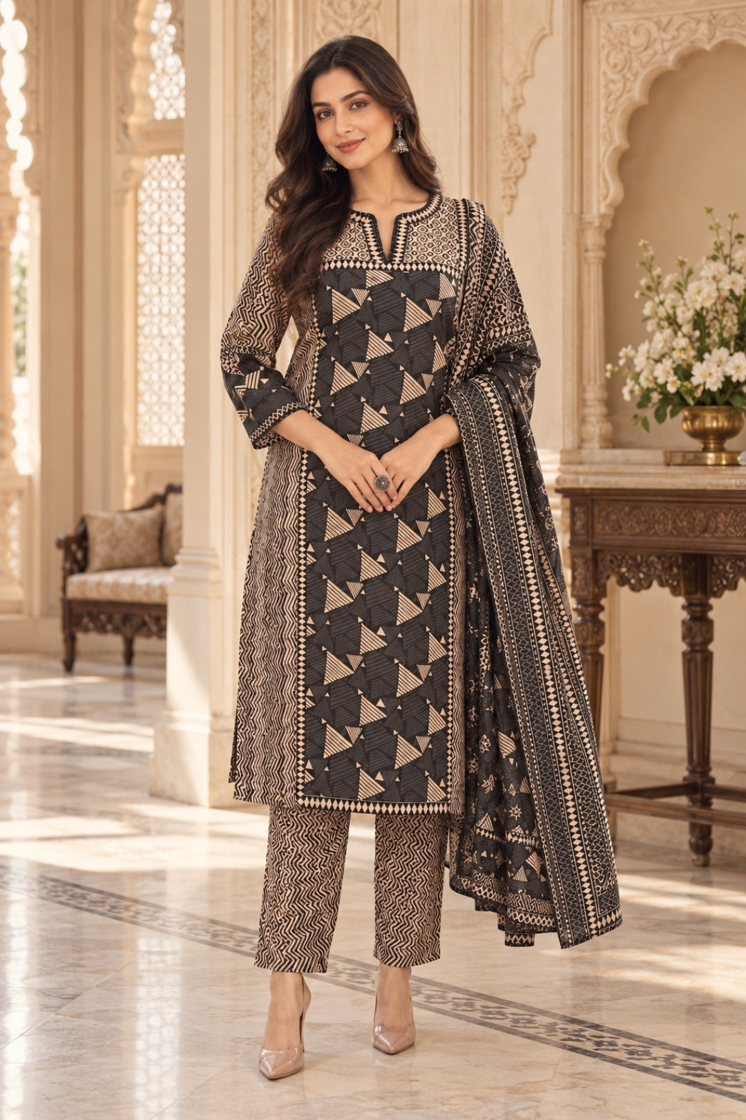NAZAKAT cotton kurta set with pants & dupatta