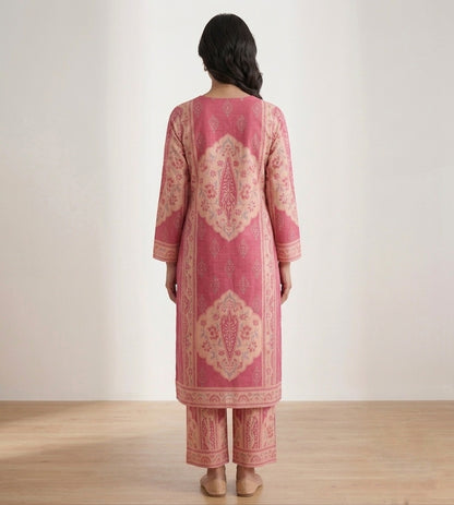 Angrakha kalamkari cotton Kurta & Pant Pink