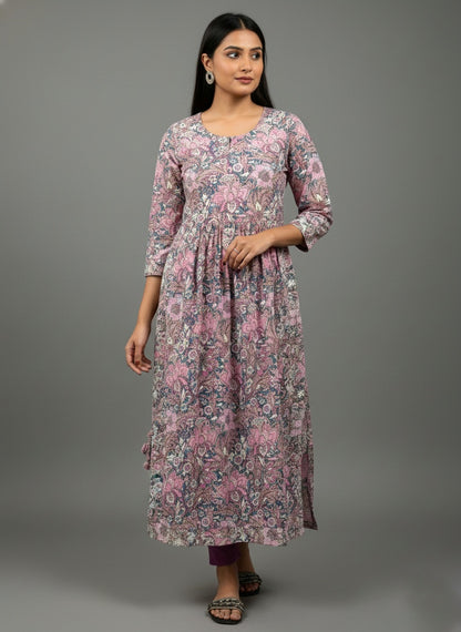 Pink Cotton Kurta Pant Set