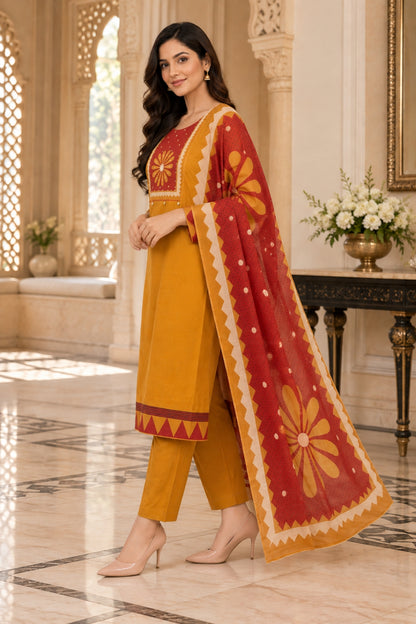 NAZAKAT cotton kurta set with pants & dupatta