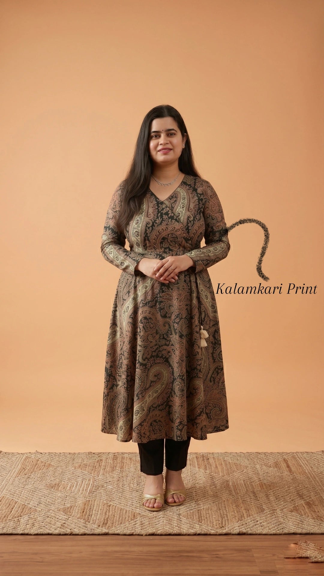 Anarkali cotton kalamkari kurti for perfect for office & daily wear - Black