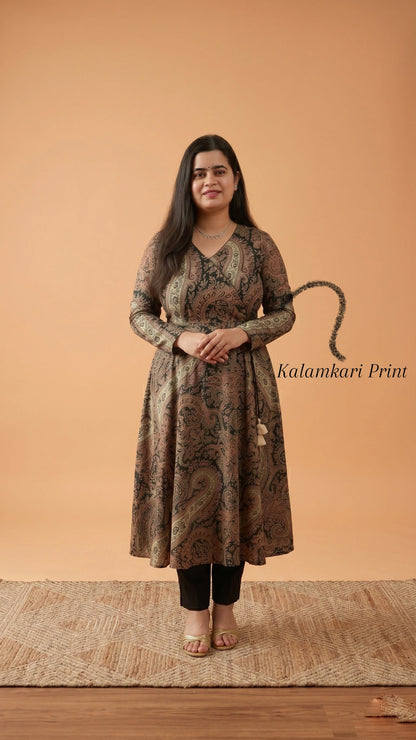Anarkali cotton kalamkari kurti for perfect for office & daily wear - Black