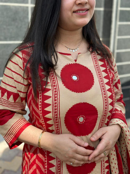 Kiara Cotton kurta Set with dupatta red