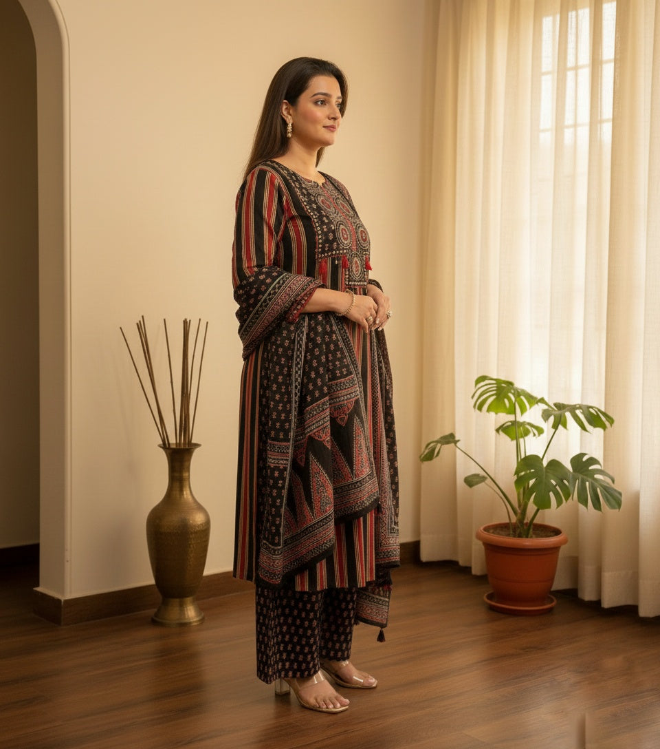 Amayra Cotton Kurta Patch Embroidery Work Kurti Pant And Dupatta