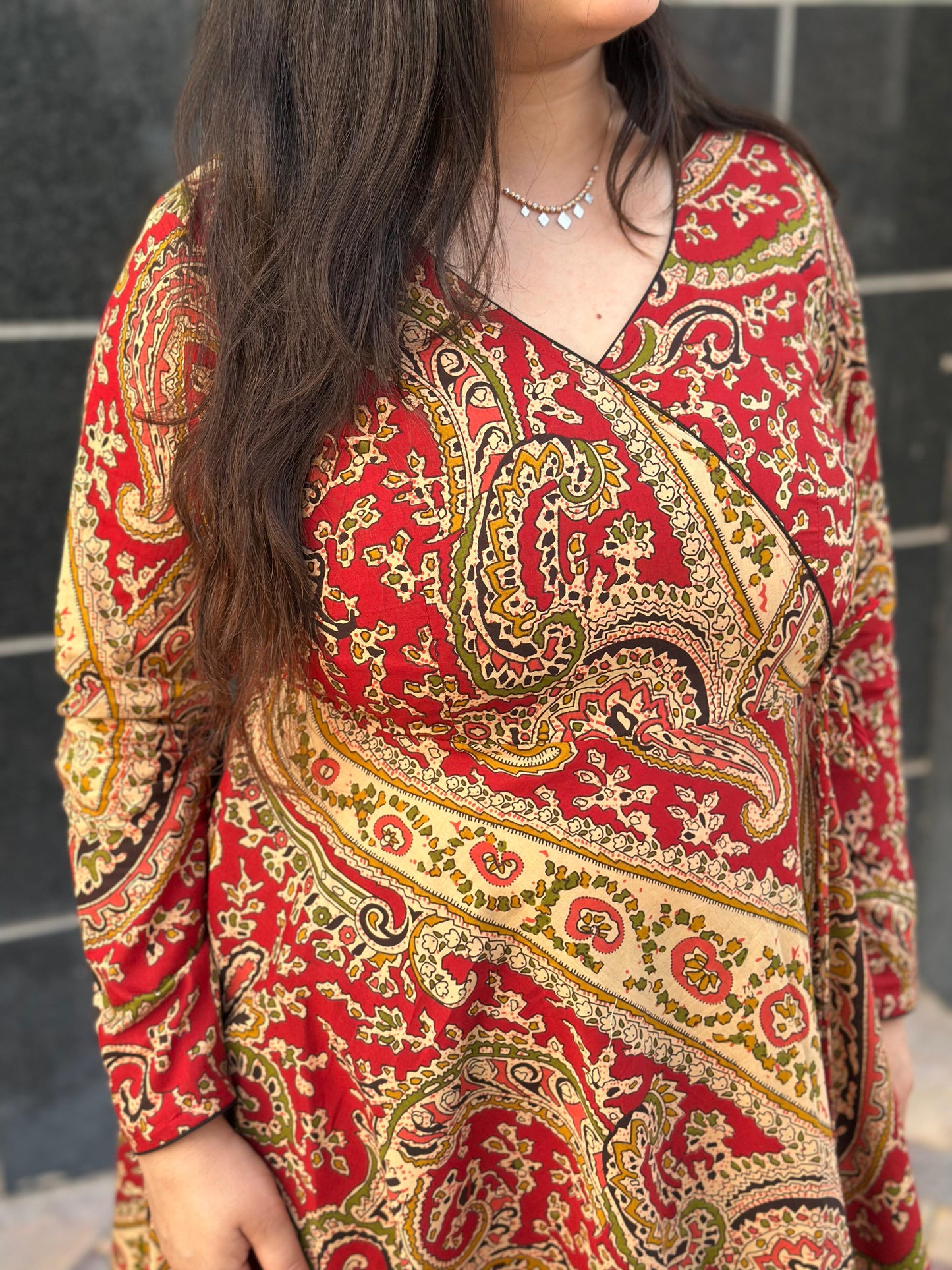 Anarkali cotton kalamkari kurti for perfect for office & daily wear - Red