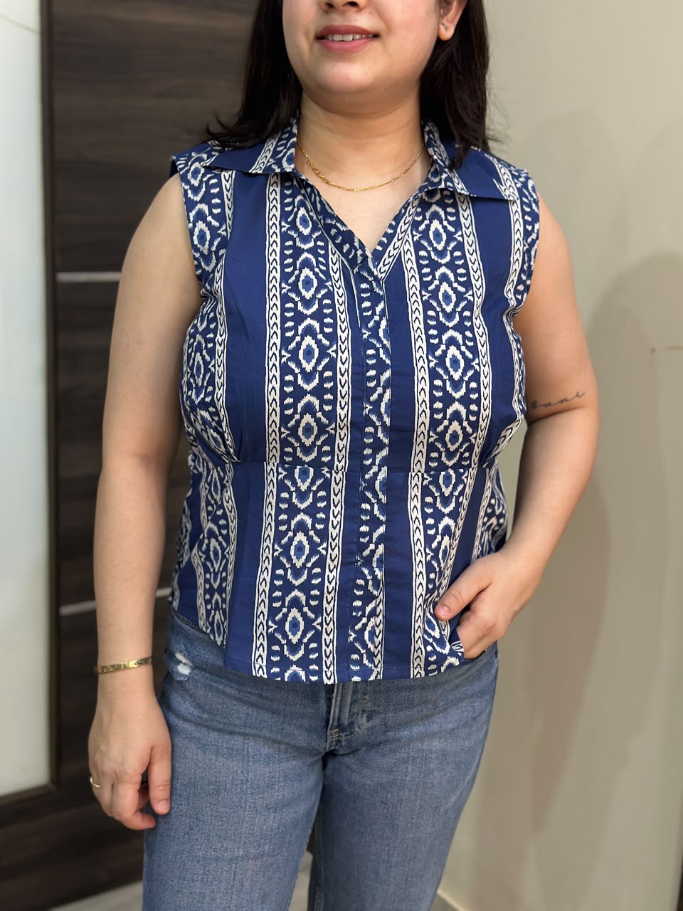 Short Cotton tunics for women Blue