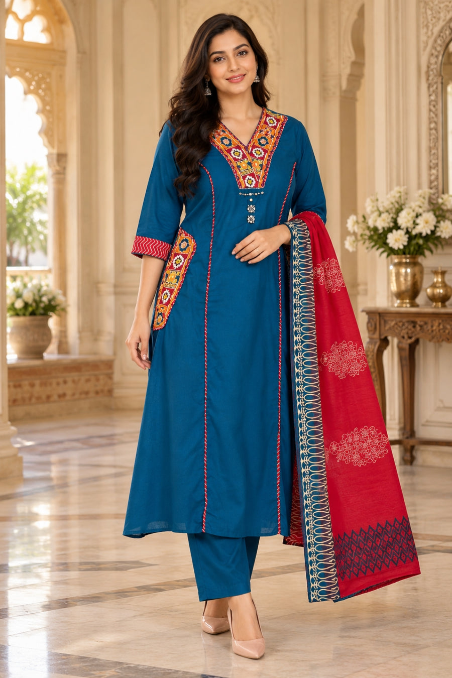 NAZAKAT cotton kurta set with pants & dupatta