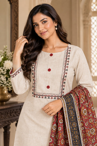 NAZAKAT cotton kurta set with pants & dupatta