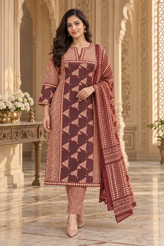 NAZAKAT cotton kurta set with pants & dupatta