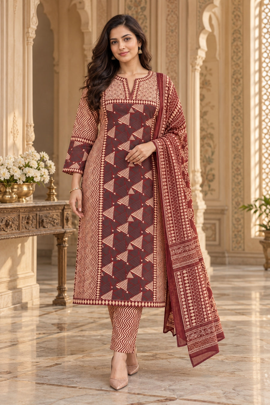 NAZAKAT cotton kurta set with pants & dupatta