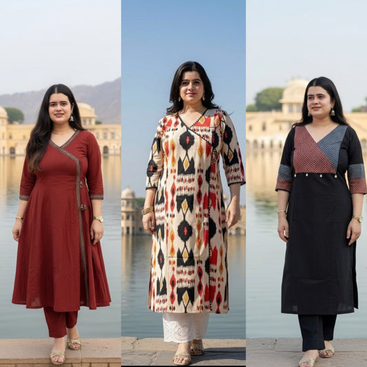 Airy Cotton Long Kurti Combo of three