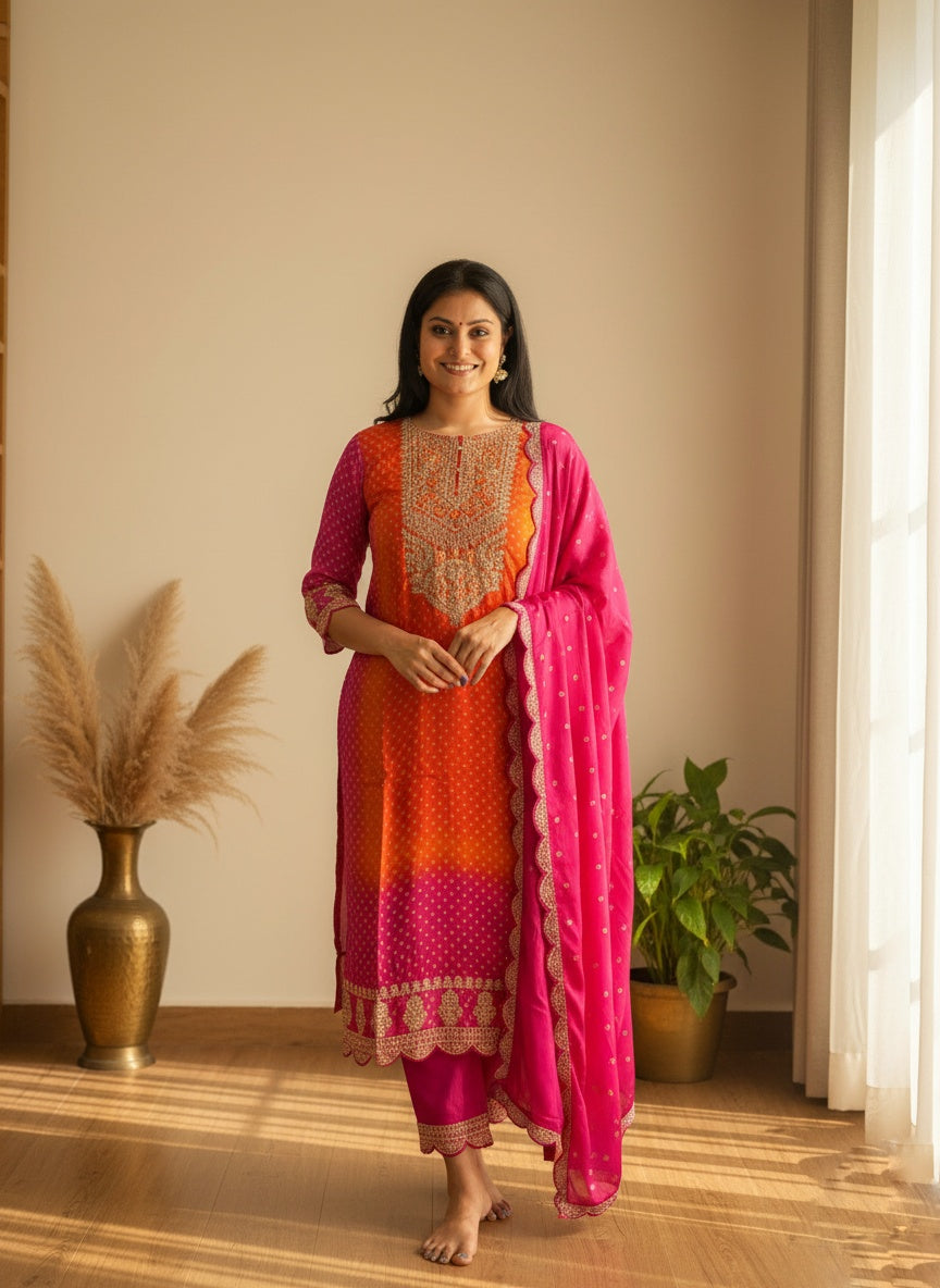 Soft Chinon Silk Suit For Women