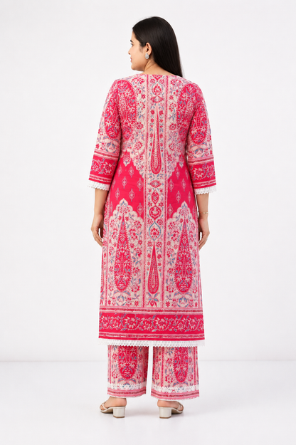 Gulzar kalamkari cotton suit set pink
