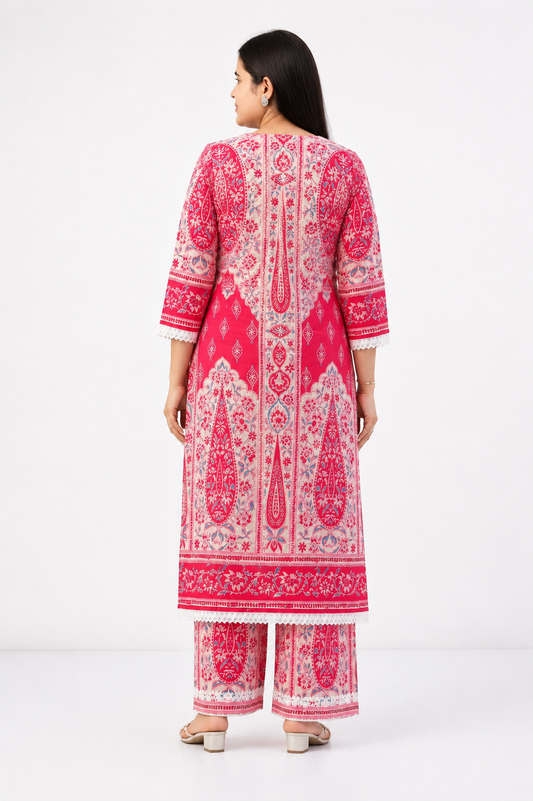 Gulzar kalamkari cotton cord set pink