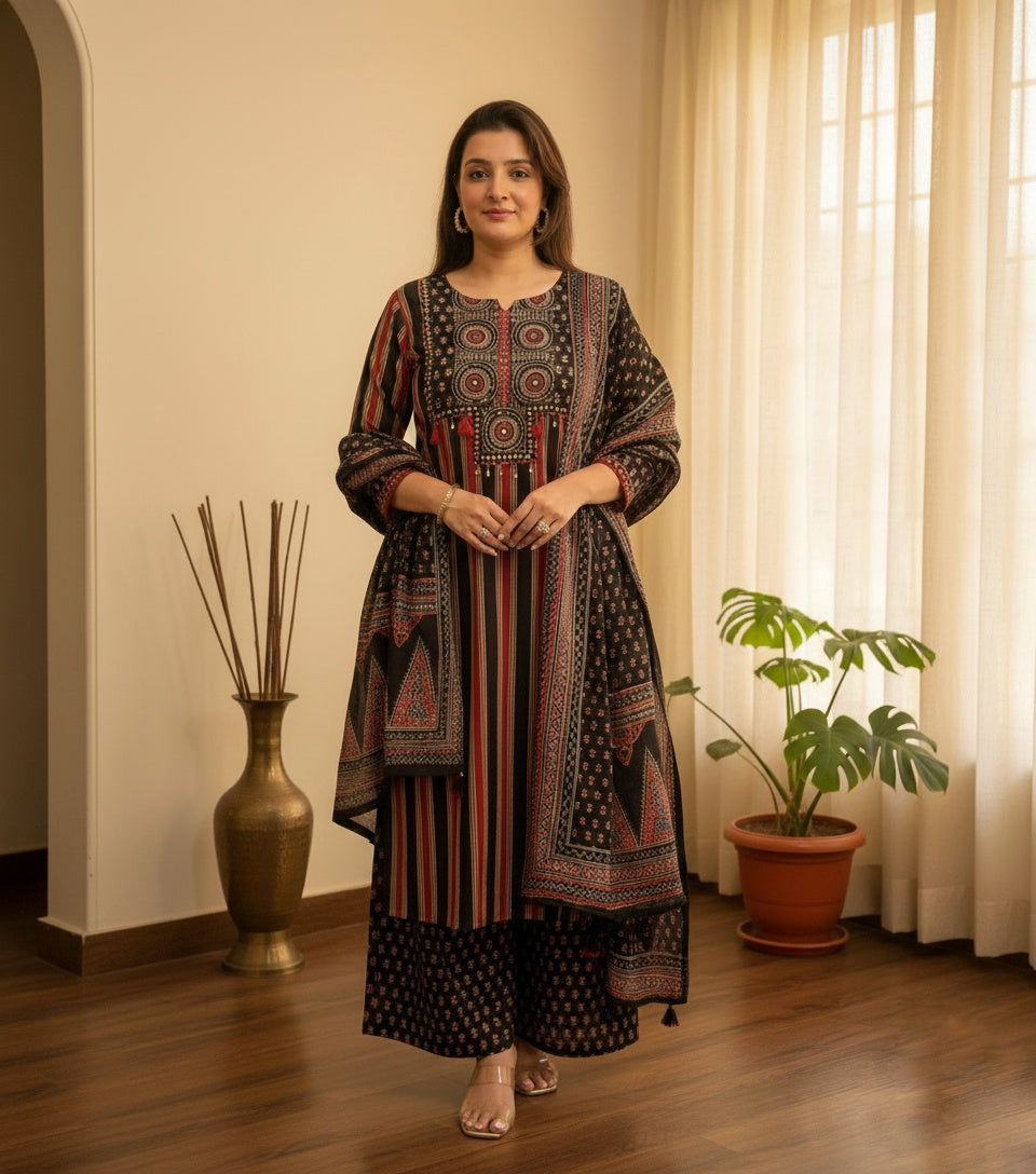 Amayra Cotton Kurta Patch Embroidery Work Kurti Pant And Dupatta