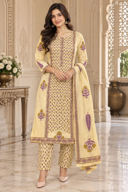 NAZAKAT cotton kurta set with pants & dupatta lilac