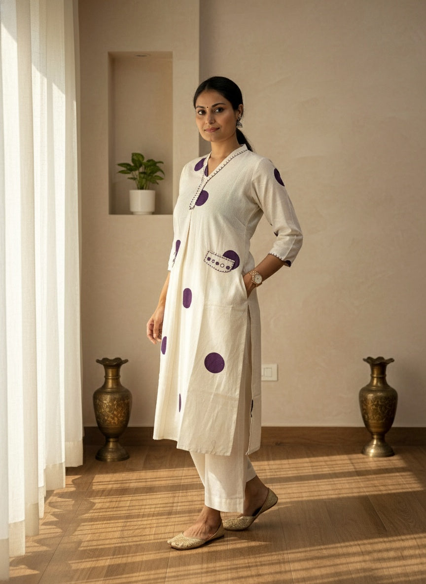 Polka Dot Cotton Kurta Set PPL