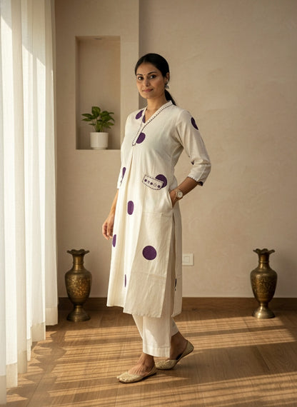 Polka Dot Cotton Kurta Set PPL