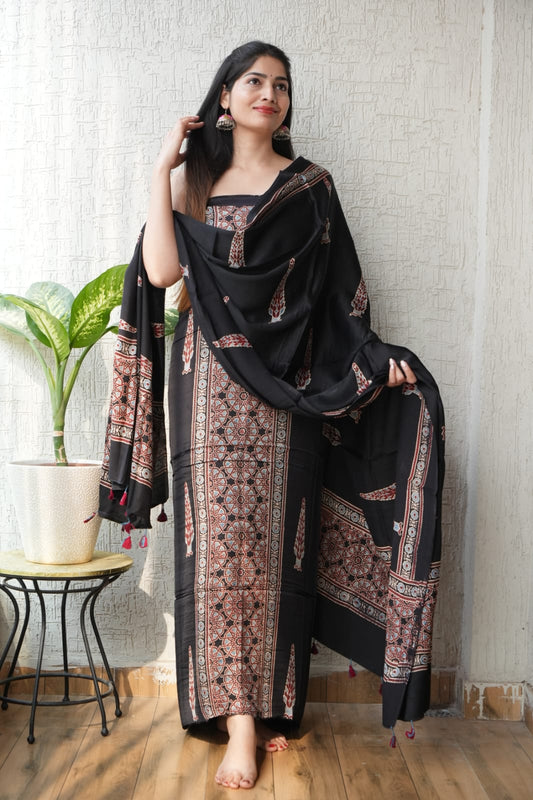 Modal Silk Ajrakh 2 Piece Unstitched Suit