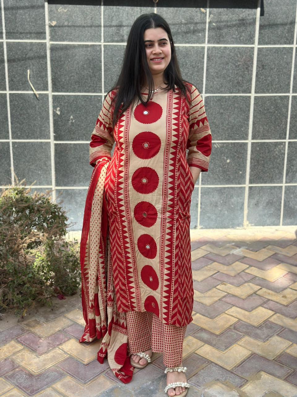 Kiara Cotton kurta Set with dupatta red