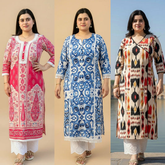 Airy Cotton Long Kurti Combo of three