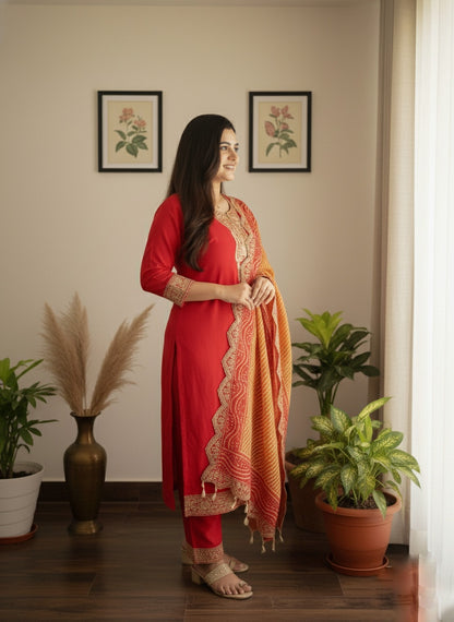 Soft Dola Silk Suit For Women Red