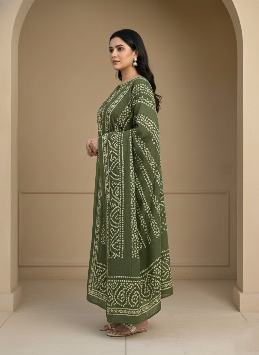 Amayra Cotton Kurta Embroidery Work Kurti Pant And Dupatta -Green