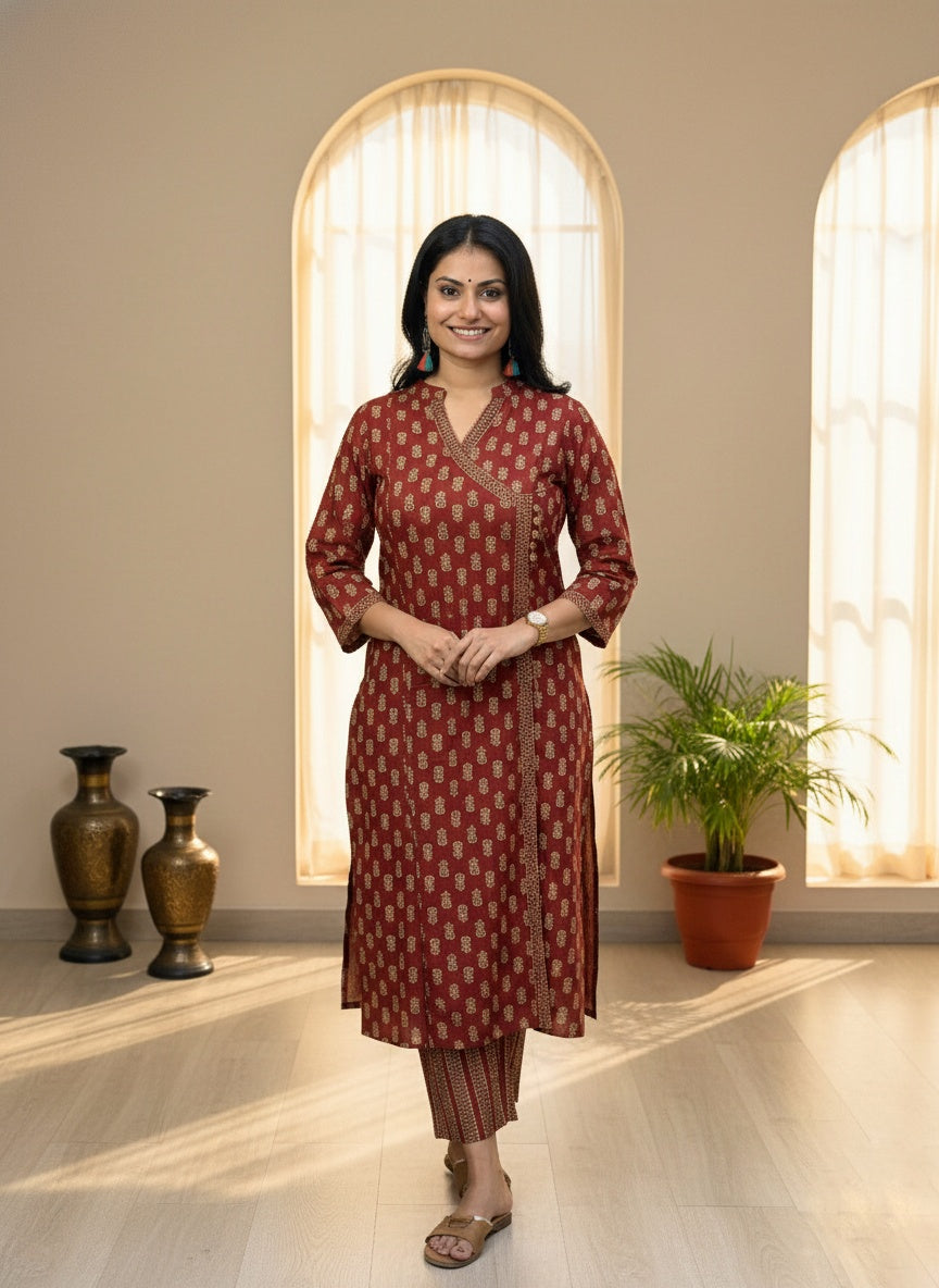 Angrakha Bagru Red Suit