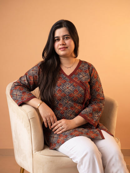 Jasmine short kurti Ajrakh