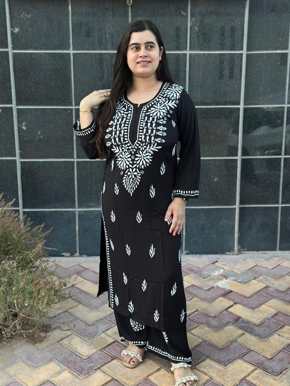 Modal chikankari kurta Set