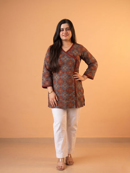 Jasmine short kurti Ajrakh