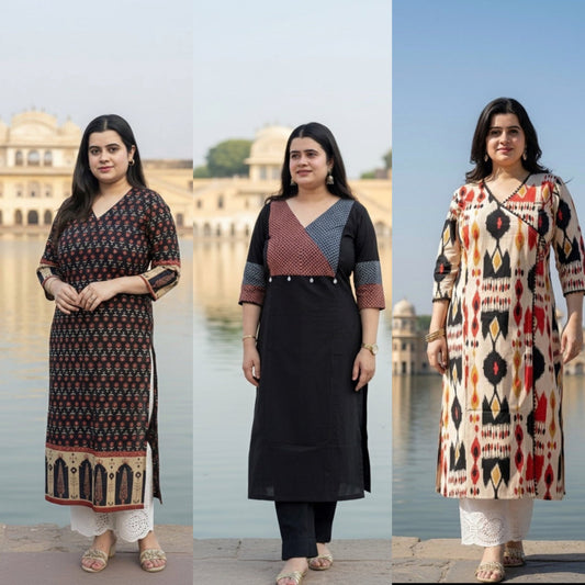 Airy Cotton Long Kurti Combo of three