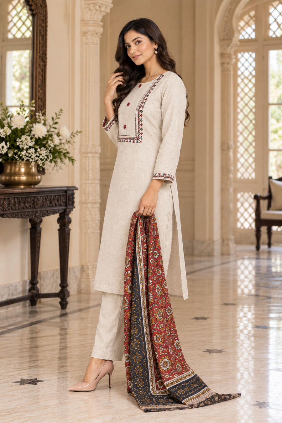 NAZAKAT cotton kurta set with pants & dupatta