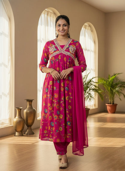 Alia Cut Chinon Suit Set