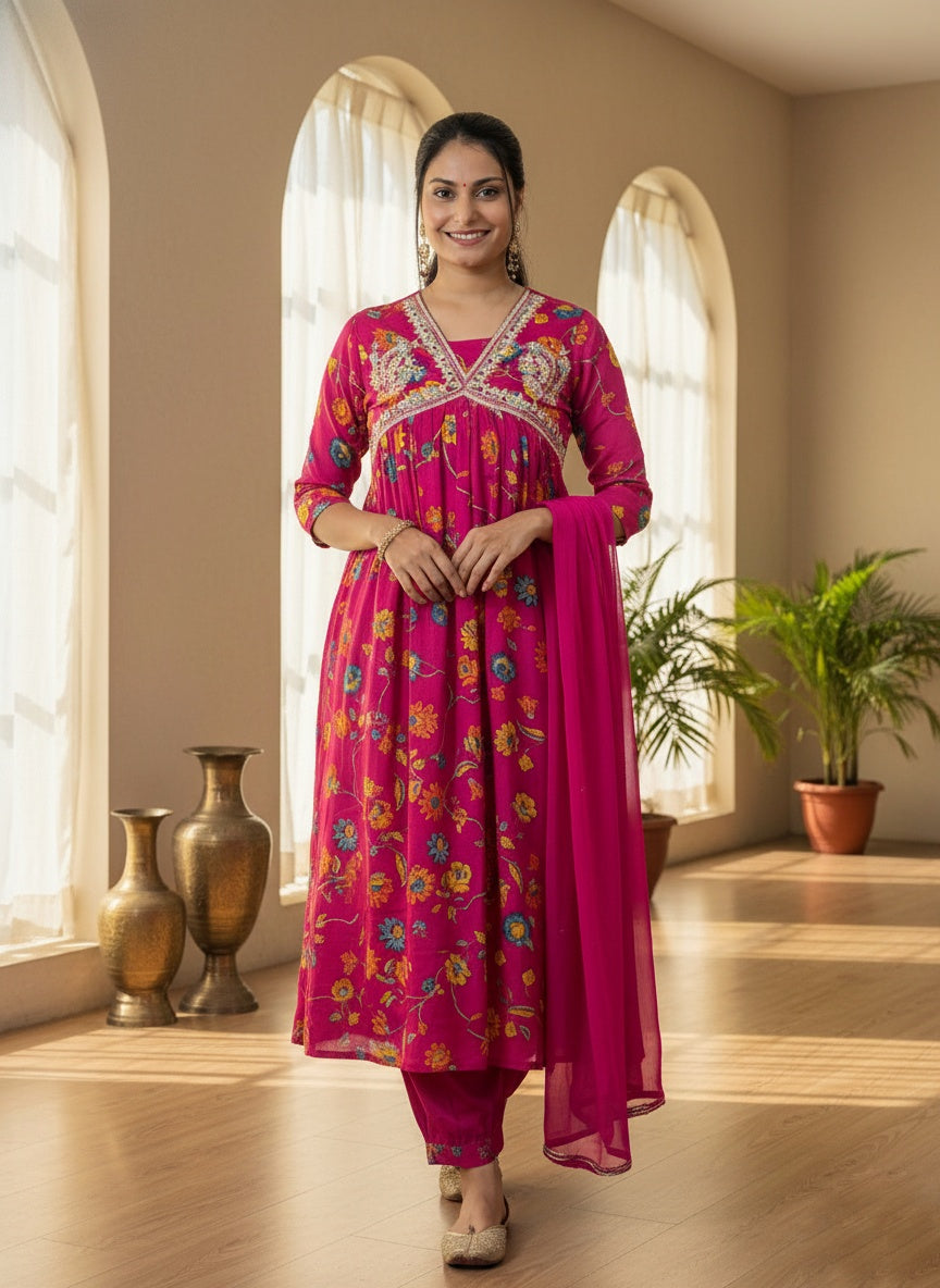 Alia Cut Chinon Suit Set