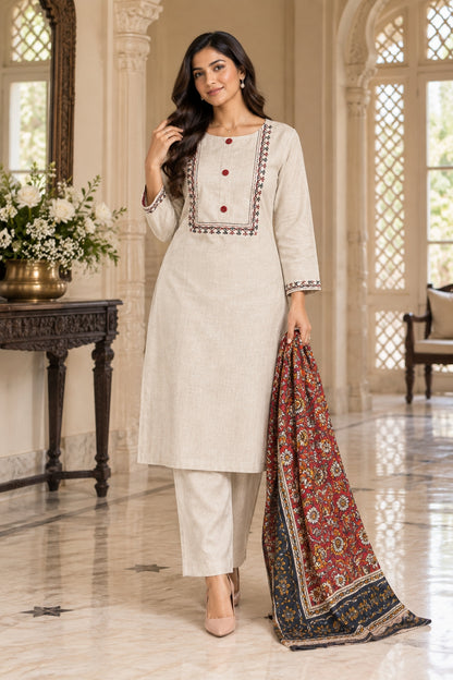 NAZAKAT cotton kurta set with pants & dupatta