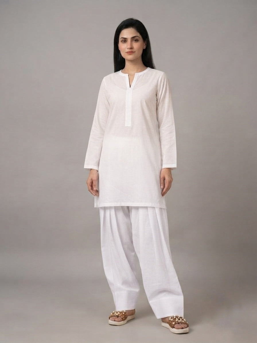 COTTON FARSHI SALWAR WHITE