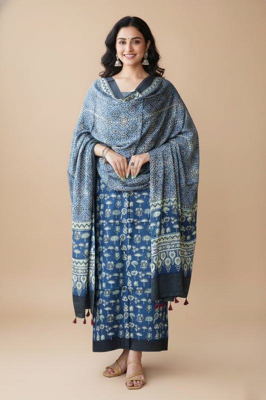 Modal Silk Ajrakh 2 Piece Unstitched Suit