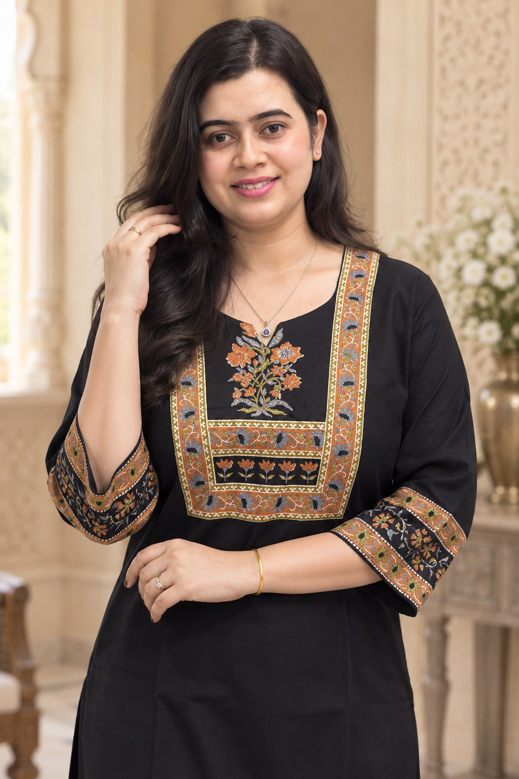 Ada pure cotton flex kurti for women black