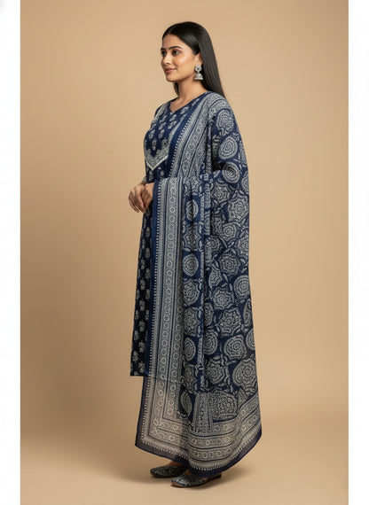 Indigo Print Cotton Suit