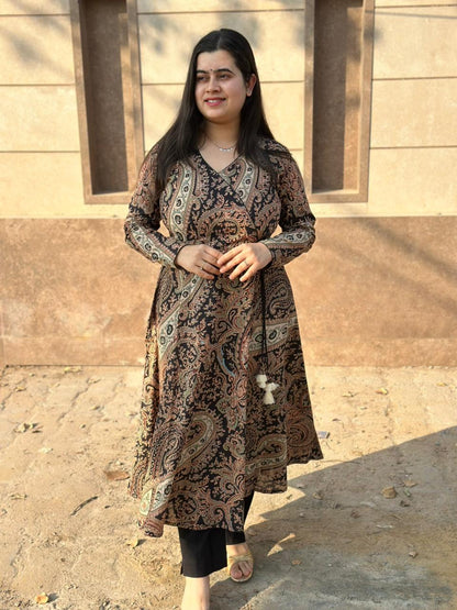 Anarkali cotton kalamkari kurti for perfect for office & daily wear - Black
