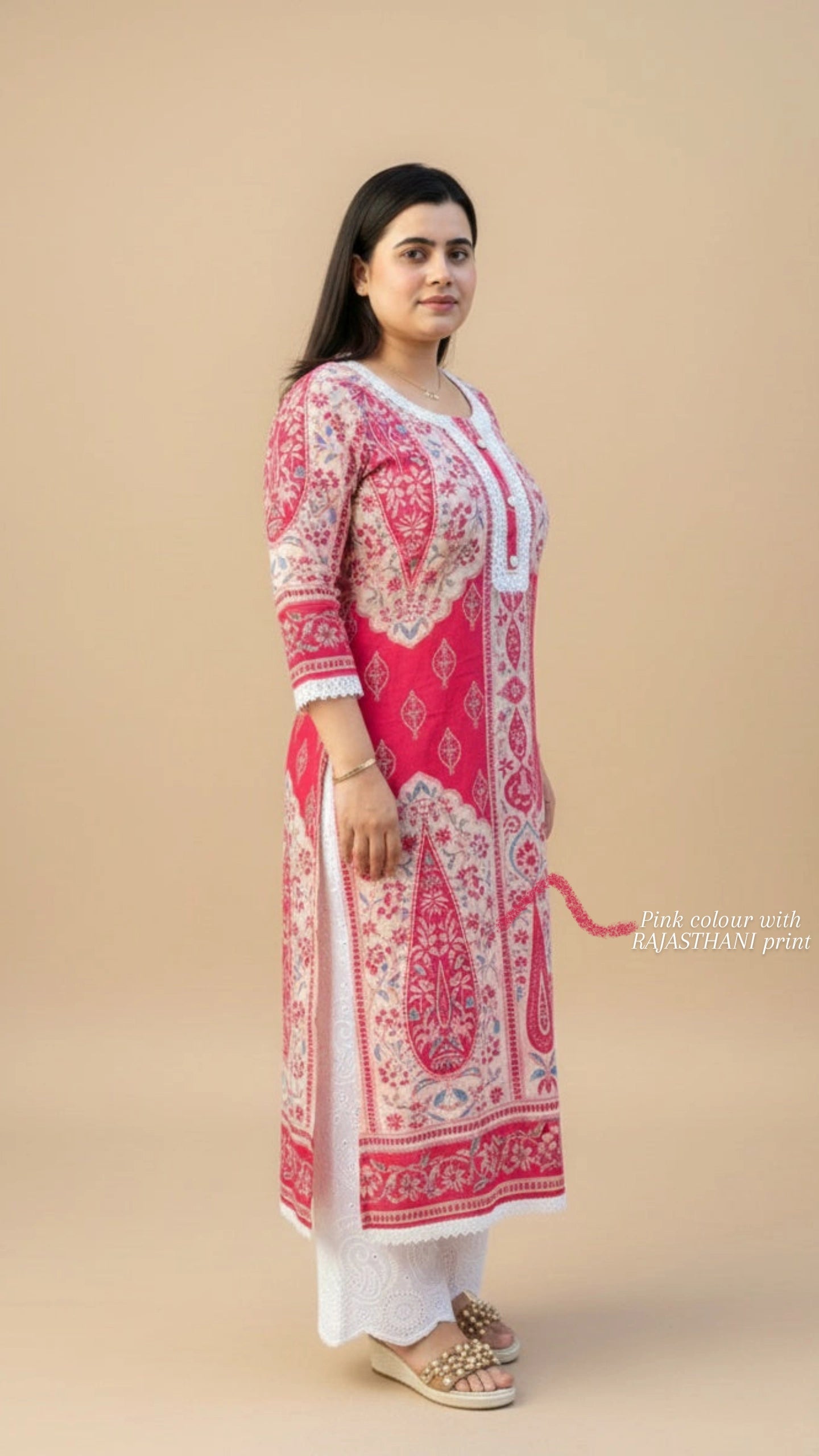 Airy Cotton kalamkari kurti for women- Pink