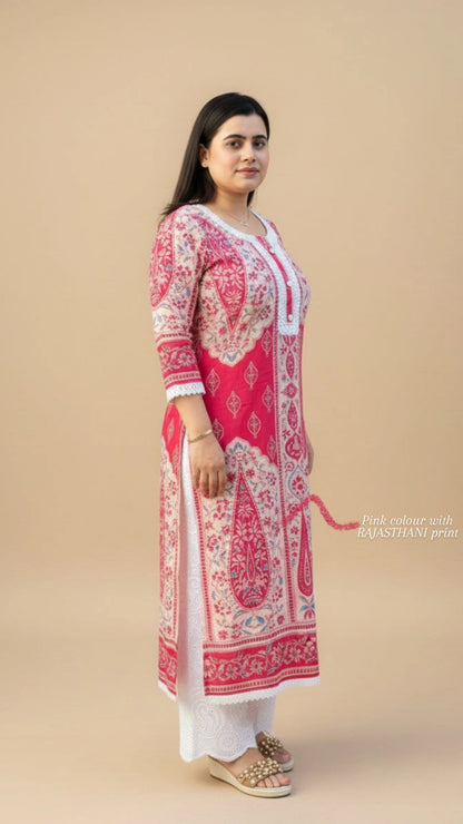 Airy Cotton kalamkari kurti for women- Pink
