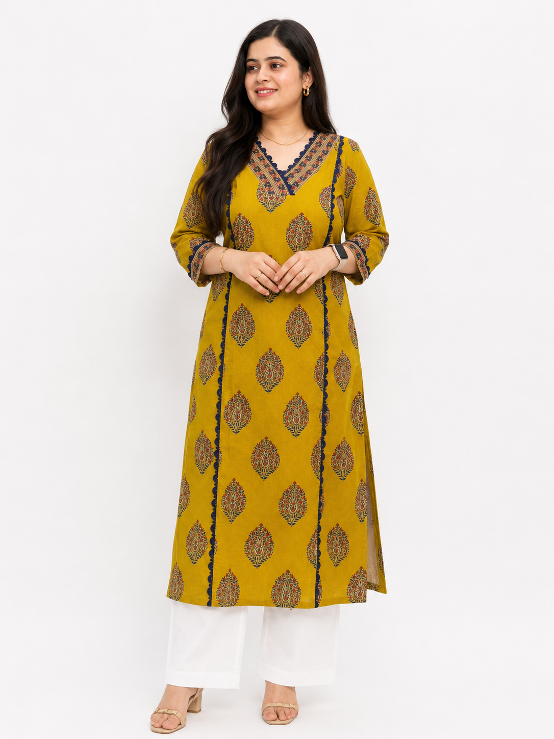 Gulmohar Cotton kurti for women mustard