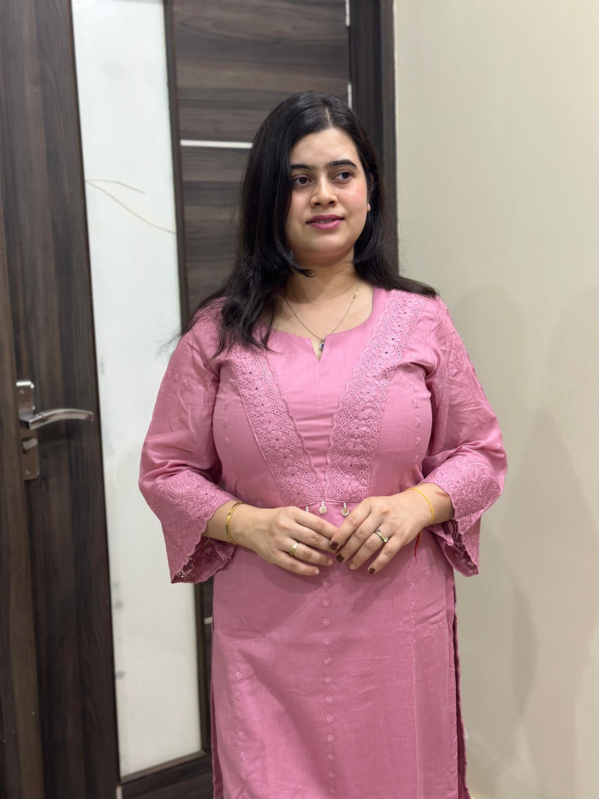 Mehar premium chikankari cotton Kurta & Pant with cotton lining pink