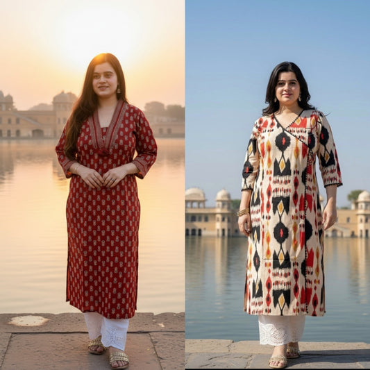 Airy cotton long kurta combo
